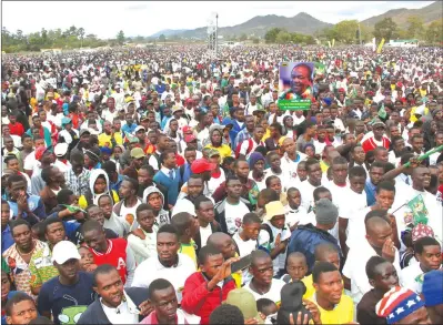  ?? — (Picture by Tawanda Mudimu) ?? Part of the multitudes of ZANU-PF supporters who thronged the Mutare Aerodrome open space for an address by President Mnangagwa ahead of the July 30 harmonised elections.