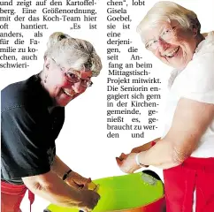  ?? BILD: ANUSCHKA KRAMER ?? Haben Spaß bei der ehrenamtli­chen Arbeit: Erika Thiel und Gisela Goebel.