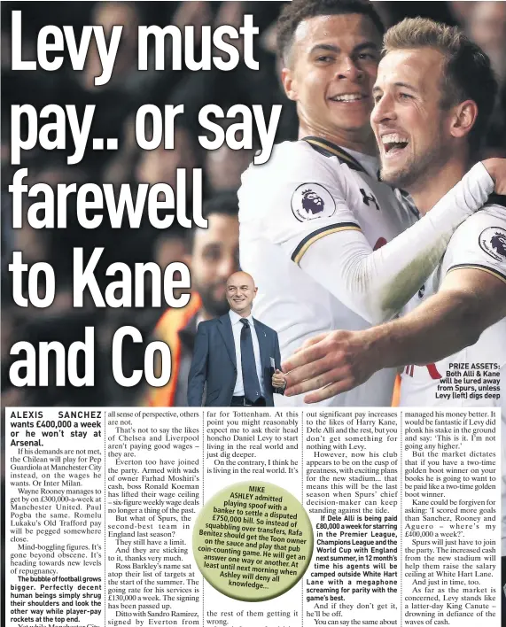  ??  ?? PRIZE ASSETS: Both Alli & Kane will be lured away from Spurs, unless Levy (left) digs deep