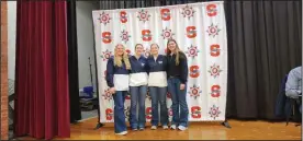  ?? Davjd Jacobs/sdg Newspapers ?? Shelby FFA students are honored at the board of education meeting on Feb. 19. Shown are Sarah Smith, Kelsey Snyder, Candence Fairchild, and and Mackenzie Martincin.