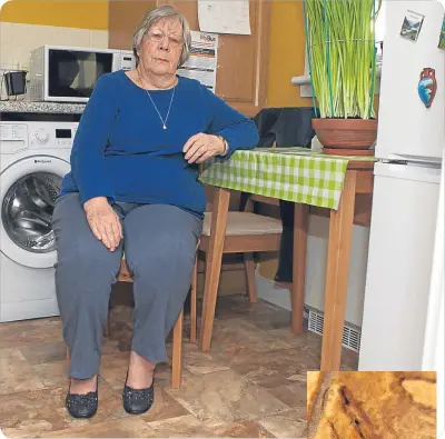  ??  ?? Nan had been fighting for a year to get the damage to her floor (right) fixed.