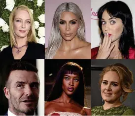  ??  ?? Uma Thurman, Kim Kardashian, Katy Perry, Adele, David Beckham och Naomi Campbell tror alla på kristaller­nas helande kraft.■