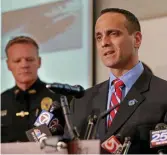  ?? STUART CAHILL / HERALD STAFF ?? ‘BIG LOSS FOR ALL OF US’: Somerville Mayor Joseph Curtatone speaks to the media Thursday as Somerville police announce an arrest in a fatal hit-and-run.