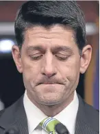  ??  ?? Speaker of the House Paul Ryan is grim-faced after the bill was pulled.
