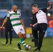  ??  ?? Etha n Boyle with current Ireland manager Stephen Kenny during a Shamrock Rovers versus Dundalk league tie in 2018.