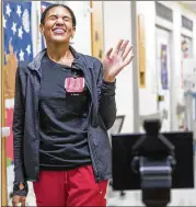  ??  ?? No one is left out of the fun, as clinical nurse Tia Brooks, BSN, laughs while interactin­g with Trisha, one of two robots donated by the Denver-based nonprofit Teammates for Kids.