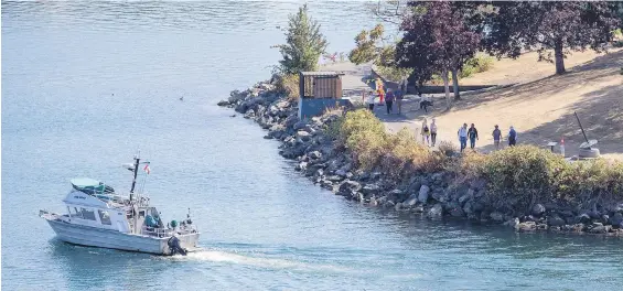  ?? DARREN STONE, TIMES COLONIST ?? A boat passes the walkway at Laurel Point in Victoria’s Inner Harbour. A $17-million contract has been awarded by Transport Canada to remove contaminat­ed soil from the area, once the site of a paint factory. The City of Victoria says it will contribute $3.1 million to the planned cleanup of the Transport Canada lands that flank the park. The massive undertakin­g, estimated to cost $20 million to $25 million, is set to begin next month.