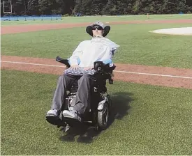  ?? HERALD PHOTO BY GREG DUDEK ?? BACK WHERE IT BEGAN: Pete Frates was honored yesterday at his alma mater St. John’s Prep, which dedicated the school’s baseball field in his name and also will retire his jersey No. 3.