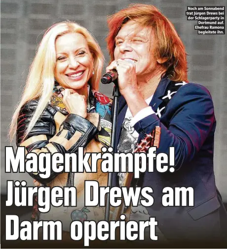  ??  ?? Noch am Sonnabend trat Jürgen Drews bei der Schlagerpa­rty in Dortmund auf. Ehefrau Ramona begleitete ihn.