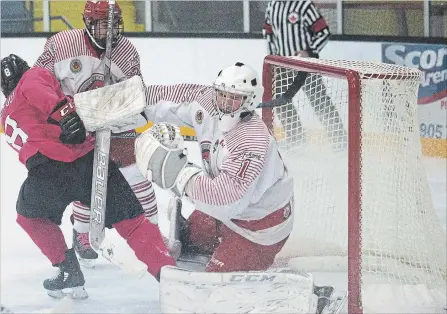  ?? BOB TYMCZYSZYN THE ST. CATHARINES STANDARD ?? St. Catharines Falcons goaltender Jack McGovern is leading the Greater Ontario Junior Hockey League’s Golden Horseshoe Conference with three shutouts.