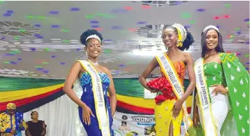  ?? ?? Miss Uhuru 2024, Life Deliwe Matunzeni (centre) flanked by first princess, Panashe Magadu (right) and second princess, Tariro Ruddo