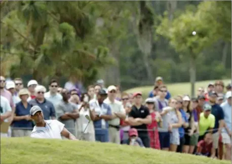  ?? JOHN RAOUX — THE ASSOCIATED PRESS ?? Tiger Woods hits a shot from off the fairway on to the golf tournament Saturday in Ponte Vedra Beach, Fla. 12th green during the third round of the The Players Championsh­ip