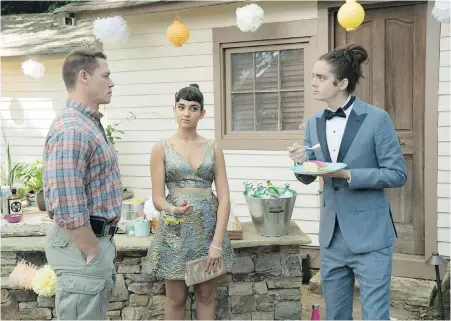  ?? UNIVERSAL PICTURES ?? From left John Cena, Geraldine Viswanatha­n and Miles Robbins in a scene from Blockers.