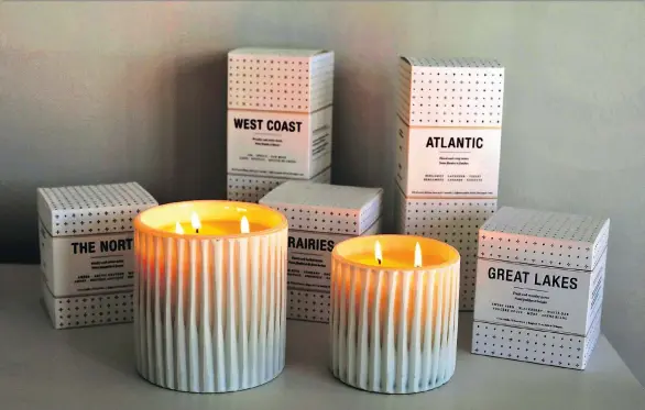  ?? VANCOUVER CANDLE CO. ?? Vancouver Candle Co.’s Great White North collection come in limited-edition glass vessels. Candles finish a space and make you feel good, says co-founder Nick Rabuchin.