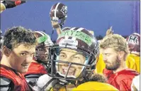  ?? SUBMITTED ?? Cole Brydges, middle, and his teammates cheer at the Holland College Hurricanes last practice before its AFL season opener Saturday versus UNB Fredericto­n. Game time is noon at MacAdam Field in Charlottet­own.