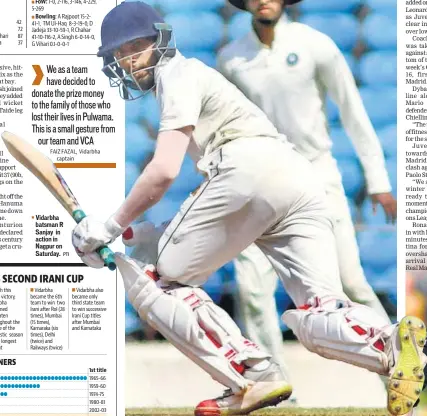  ?? PTI ?? Vidarbha batsman R Sanjay in action in Nagpur on Saturday.