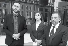  ?? ASSOCIATED PRESS ?? IN THIS PHOTO TAKEN IN PHOENIX ON THURSDAY, Tahnee Gonzales stands next to her attorneys Marc Victor (right) and Andrew Marcantel outside of a courthouse.