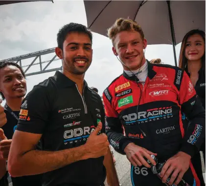  ??  ?? OD Racing Team WRT’s Aditya Patel and Mitch Gilbert at the Sepang Internatio­nal Circuit.