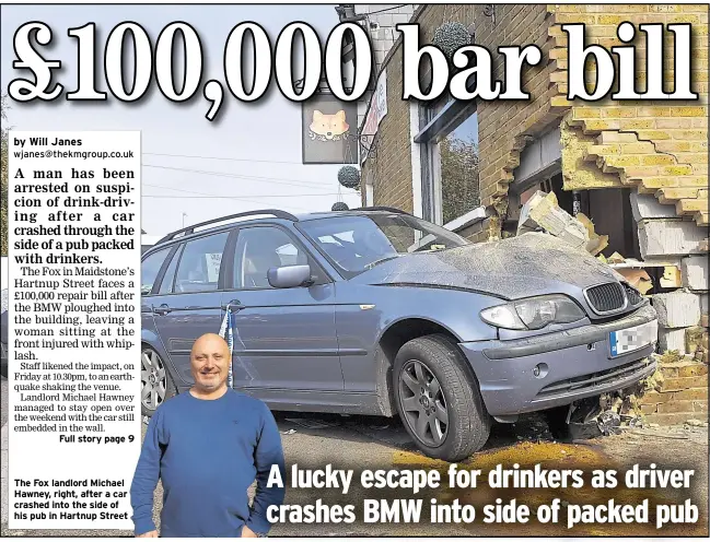  ??  ?? The Fox landlord Michael Hawney, right, after a car crashed into the side of his pub in Hartnup Street