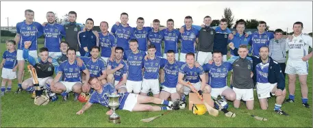  ??  ?? Kilbrin celebrate after regaining the Kanturk Co Op Mart Duhallow JAHC title at Castlemagn­er last evening. Picture John Tarrant