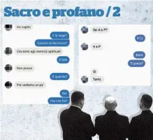  ??  ?? Online Alcune chat nel dossier Mangiacapr­a tra i preti e i loro partner