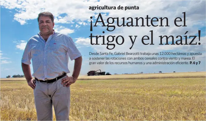  ??  ?? En plena trilla. Bearzotti, hace pocas semanas, durante la cosecha de trigo, en Carlos Pellegrini, en el centro santafesin­o. También trabaja en otras zonas de la provincia y en Córdoba.