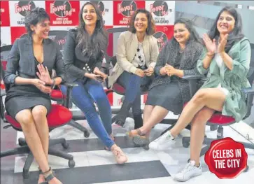  ?? DEEPAK GUPTA/HT ?? Neelam Sivia, Nikita Dutta, Chitrashri Rawat, Pushtiie Shakti and Anshul Chauhan at Fever FM studio at HT House, Lucknow.