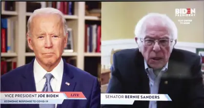  ?? Photograph: Philip A Shucet/ZUMA Wire/REX/ Shuttersto­ck ?? Senator Bernie Sanders endorsed Joe Biden via a livestream briefing on 13 April 2020.