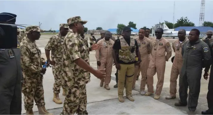  ??  ?? The Chief of Air Staff, Air Marshal Sadique Abubakar, addressing the strike force