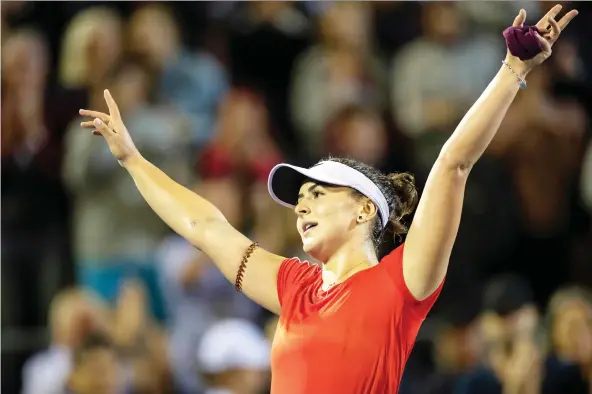  ?? DAVID ROWLAND/GETTY IMAGES ?? Canadian Bianca Andreescu celebrates her victory over Venus Williams after their quarter-final match at the ASB Classic in Auckland, New Zealand on Friday.