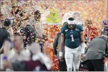  ?? AP photo ?? Eagles quarterbac­k Jalen Hurts reacts after Philadelph­ia’s 38-35 Super Bowl loss to the Kansas City Chiefs on Sunday.