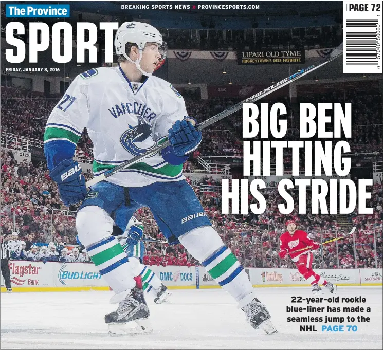  ?? — GETTY IMAGES FILES ?? Ben Hutton is a fifth-round Vancouver Canucks draft pick making an impact as a top-four defenceman. All he needs now is his first NHL goal.