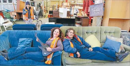  ?? Photo: FAIRFAX NZ ?? Recycled: Mana Recovery general manager Elizabeth Coluzzi-Meaclem, front left, with staff members, Lawrence Holmes and Donna Ridgewell, at Trash Palace.