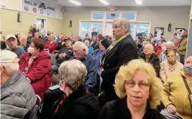  ?? Susan Braden / Hearst Connecticu­t Media ?? Mobile home park residents attend a meeting at the Beechwood Mobile Home Park Community Center in Killingwor­th to hear state lawmakers speak.