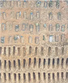 ?? AFP ?? Aerial picture showing an area where new graves have been dug up at the Nossa Senhora Aparecida cemetery in Manaus on April 22.