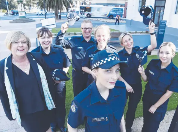  ?? Picture: ALAN BARBER ?? ON THE BEAT: Police Minister Lisa Neville, Frances Taylor, Luke Innes, Monique Ledger, Sophie Roles, Caillin Webster and Jemma Thornton (front)