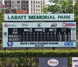  ??  ?? The scoreboard at Labatt Memorial Park in London, Ontario.