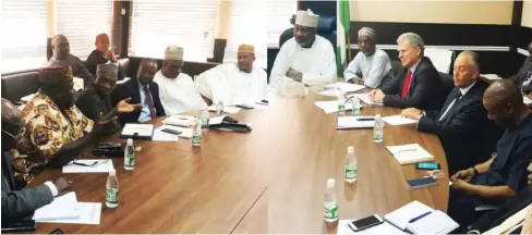  ?? Photo: FAAN ?? Minister of State for Aviation, Sen. Hadi Sirika in company of Permanent Secretary, Ministry of Transport, Alh. Sabiu Zakari with other senior officials of the ministry and Infrastruc­ture Concession Regulatory Commission (ICRC), during a meeting with...