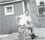  ??  ?? Left: Paul stands outside of the west end Toronto boarding house where he lived in 1955 after leaving his hometown Wandsworth, N.L., a year earlier. Right: Harvey stands beside her first husband Len’s car in 1957 in Glenwood, N.L.