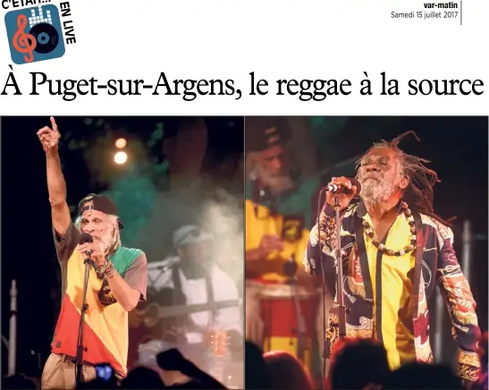  ?? (Photos Michel Johner) ?? Des légendes vivantes du reggae à Winston McAnuff ou Cedric Myton , regroupées dans le collectif Inna de Yard, avaient de l’énergie à revendre, jeudi soir au Mas des Escaravati­ers.