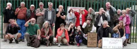  ??  ?? Protesters from the local area outside the proposed site of the waste water plant.