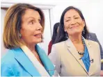  ?? JIM THOMPSON/JOURNAL ?? House Minority Leader Nancy Pelosi campaigns with congressio­nal candidate Democrat Deb Haaland in Nob Hill on Tuesday.