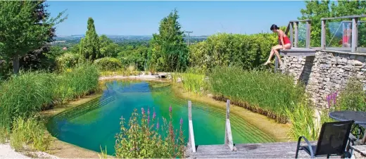  ??  ?? Jump in: You can fashion natural swimming pools, which are chemical free, to virtually any shape you desire