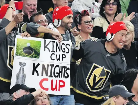  ?? ETHAN MILLER/GETTY IMAGES ?? Vegas Golden Knights fans are certainly enjoying their first exposure to the Stanley Cup playoffs, especially considerin­g their fairy tale team just swept the Los Angeles Kings in the first round to continue an incredible inaugural season in the...