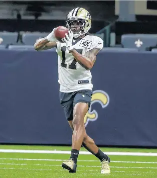  ?? DERICK HINGLE/AP ?? Saints wide receiver Kevin White catches a pass during a training camp practice Aug. 20 at Caesars Superdome in New Orleans, La.