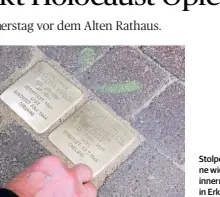  ?? RP-ARCHIVFOTO:
JÜRGEN LAASER ?? Stolperste­ine wie diese erinnern auch in Erkelenz an verfolgte und ermordete Juden.