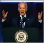  ?? THE ASSOCIATED PRESS ?? Then-Vice President Joe Biden addresses a Freedom To Marry event in New York in 2015. Biden plans to sign legislatio­n Tuesday that will protect gay unions even if the Supreme Court revisits its ruling supporting a nationwide right of samesex couples to marry.