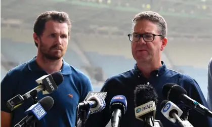  ?? Photograph: James Ross/AAP ?? AFL players’ associatio­n president Patrick Dangerfiel­d (left) and CEO Paul Marsh also want to see a club-by-club review of treatment of Indigenous players.