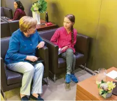  ?? Foto: Twitter, RegSpreche­r/Bundesregi­erung, dpa ?? Regierungs­sprecher Steffen Seibert twitterte dieses Foto von Kanzlerin Angela Merkel und Greta Thunberg.