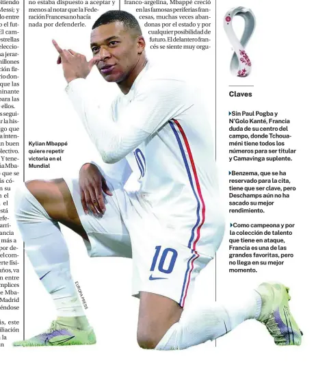  ?? ?? Kylian Mbappé quiere repetir victoria en el Mundial